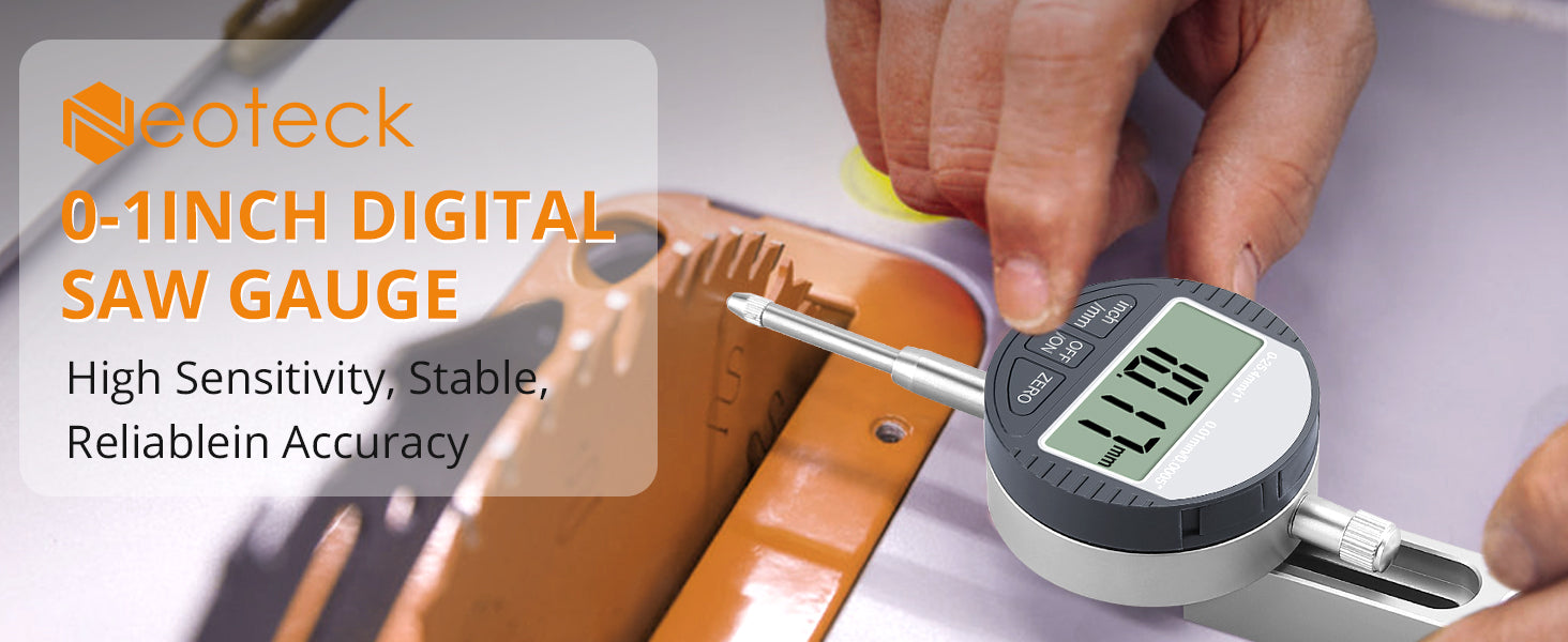 Neoteck 0-1'' Digital Dial Indicator Table Saw Gauge with 3.2inch Long Anodized Aluminum Bar