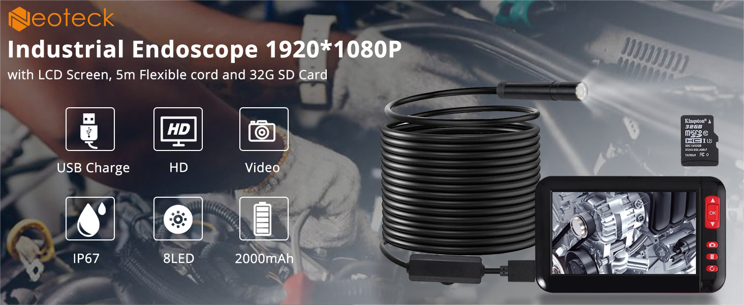 Neoteck Industrial Endoscope Inspection Camera HD 4.3 Inch 1080P