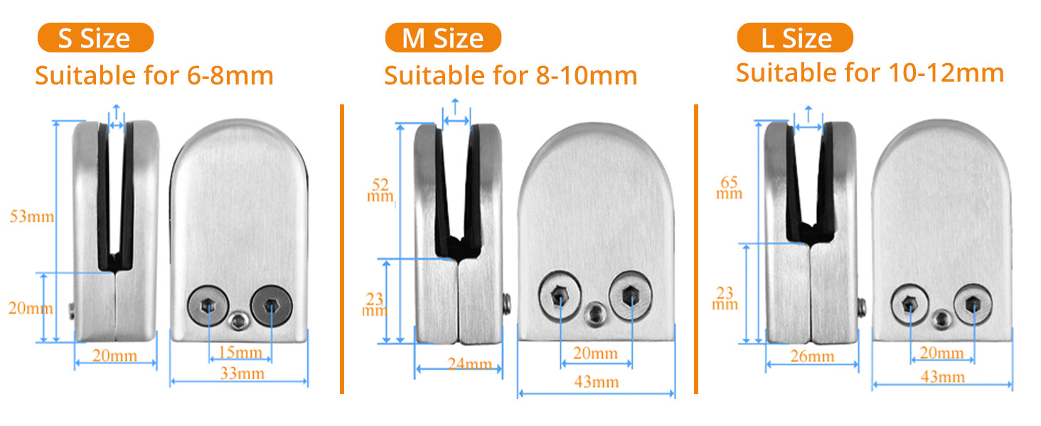 Neoteck Glass Clamp 8PCS 6-8mm Stainless Steel 304 Glass Clip Clamp