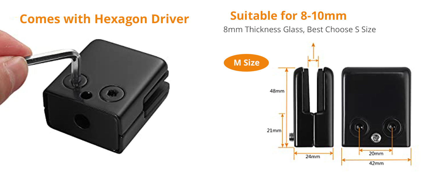 Neoteck Square Glass Clamp 8PCS 8-10mm Stainless Steel 304 Black