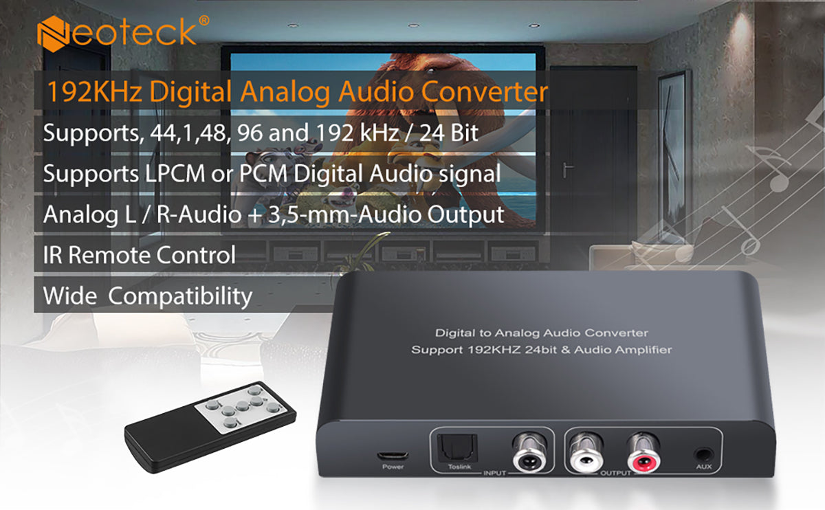 Neoteck 192kHz Digital to Analog Audio Converter with IR Remote Control