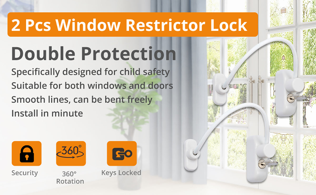 Neoteck 2PCS Window Door Cable Restrictor Lock White