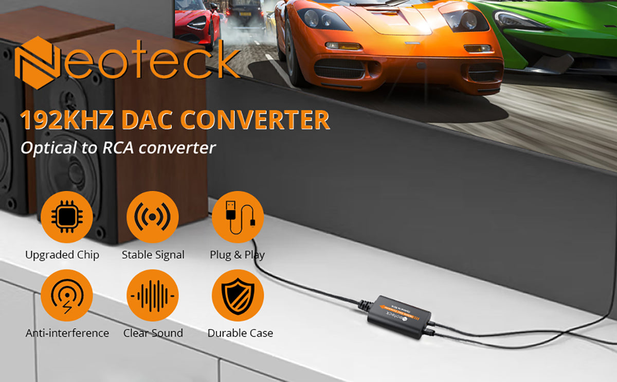 Neoteck 192kHz DAC Converter SPDIF to RCA Built-in Audio Amplifier Chipset