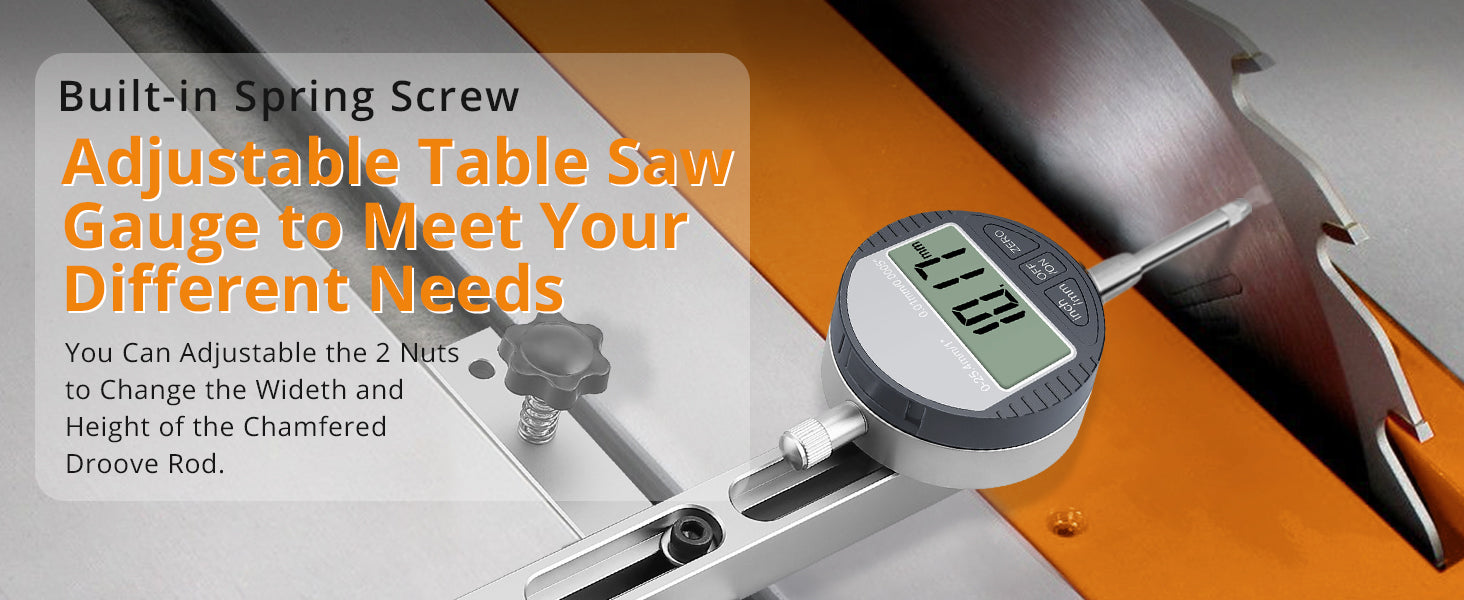 Neoteck 0-1'' Digital Dial Indicator Table Saw Gauge with 3.2inch Long Anodized Aluminum Bar