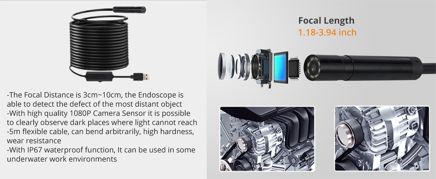 Neoteck Industrial Endoscope Inspection Camera HD 4.3 Inch