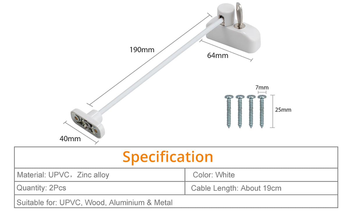 Neoteck 2PCS Window Door Cable Restrictor Lock White