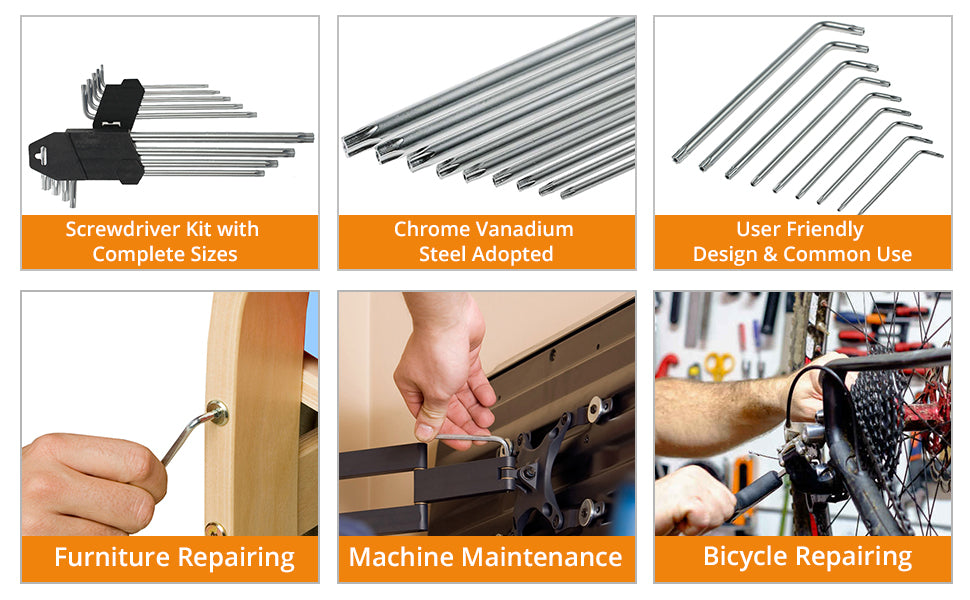 Neoteck Hex Key Set 9 PCS Different Size Metric Star Security Torx Key Set