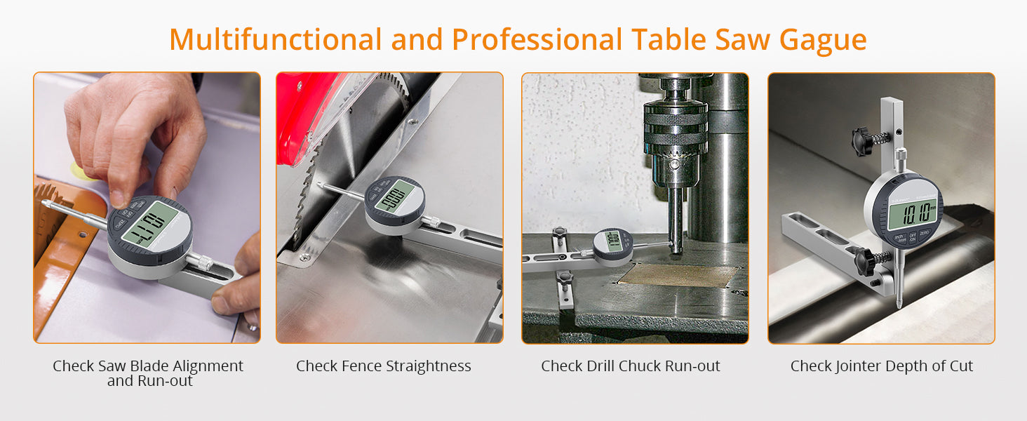 Neoteck 0-1'' Digital Dial Indicator Table Saw Gauge with 3.2inch Long Anodized Aluminum Bar