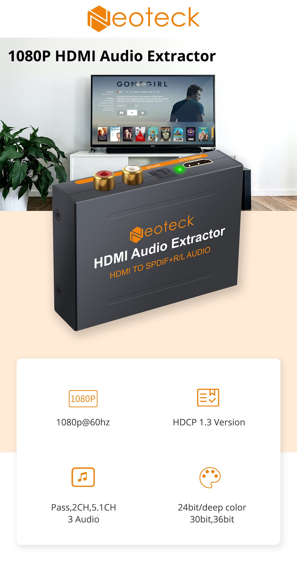 Neoteck 1080P HDMI Audio Extractor
