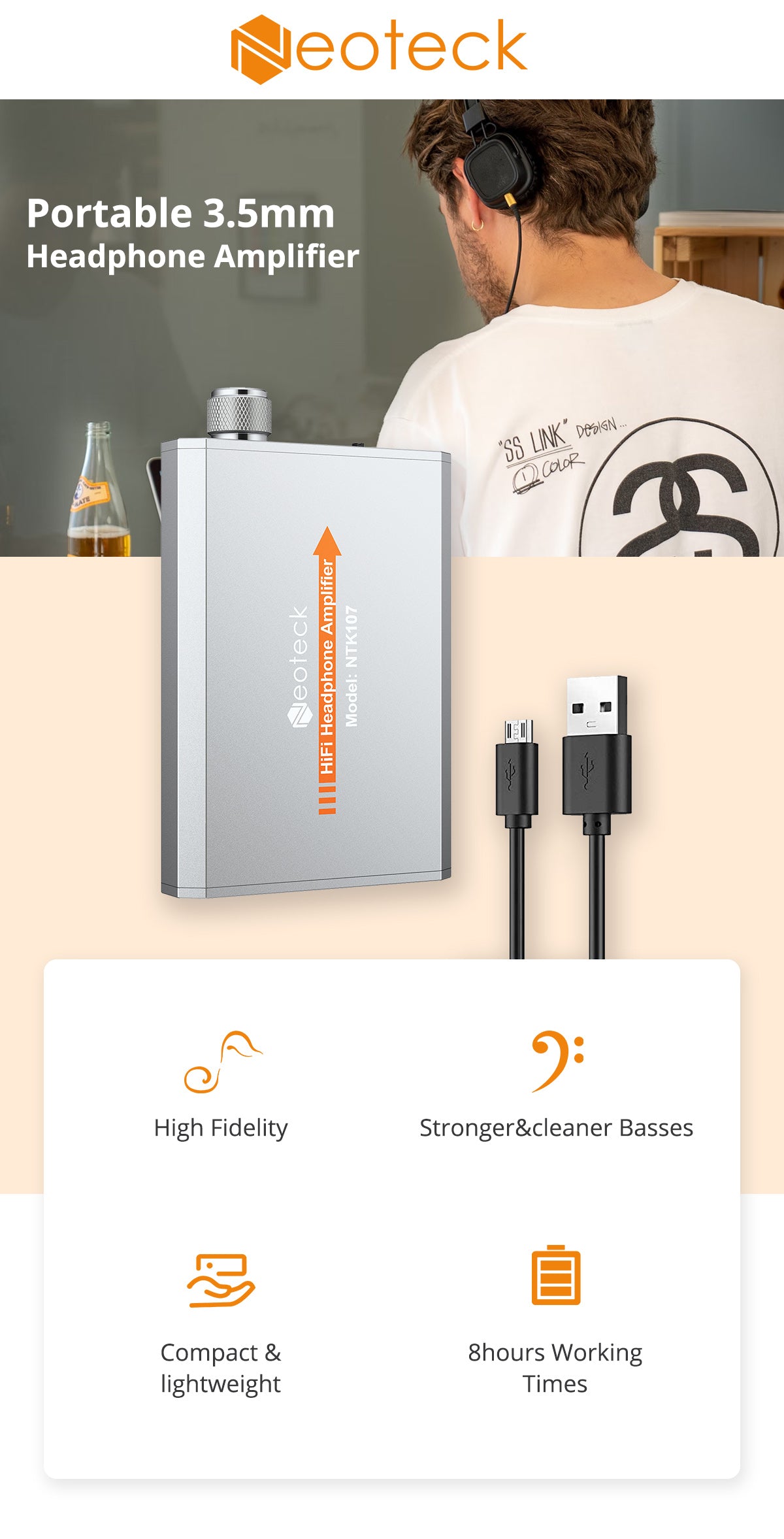 Neoteck Portable 3.5mm Headphone Amplifier -Silver