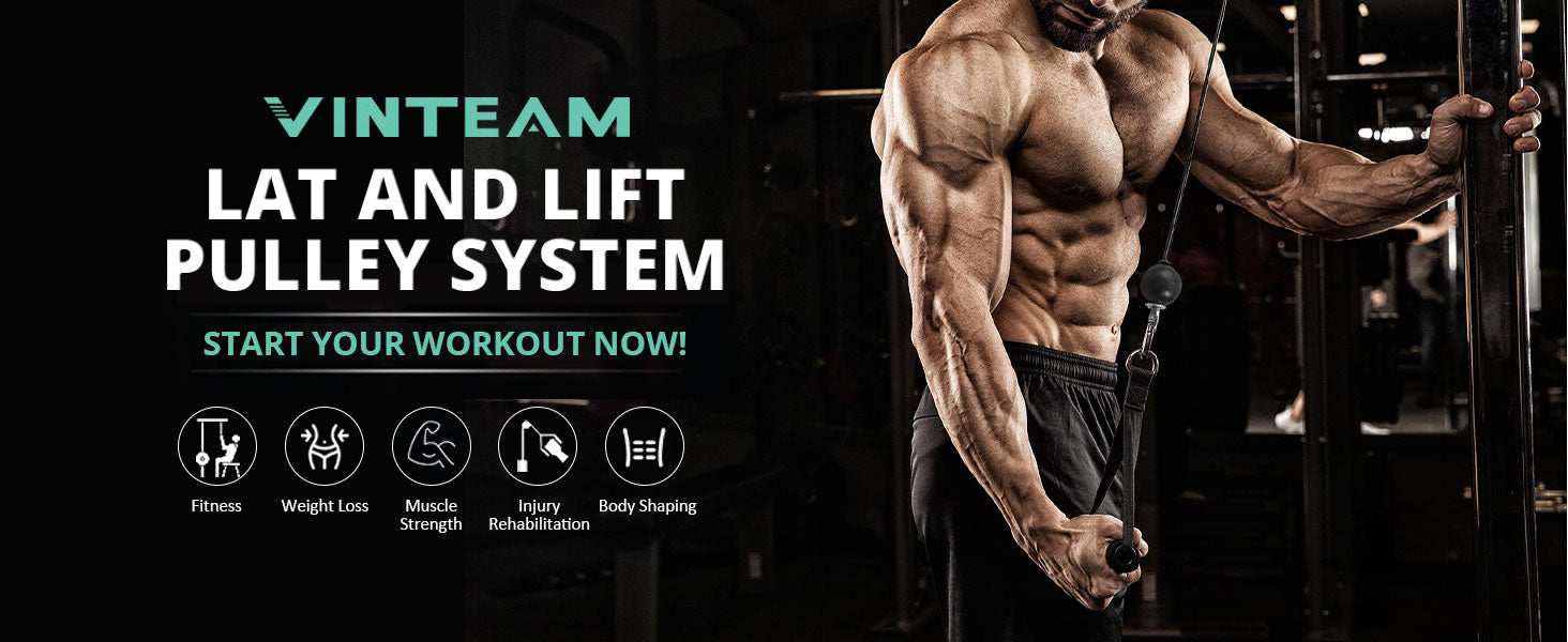 VINTEAM Fitness Pulley System, Pulley Cable Machine DIY Fitness Home Gym Equipment Workout Accessories with Tricep Rope, LAT Pull Down Bar, Gym Cable for Triceps Extensions, Biceps Curl, Forearm