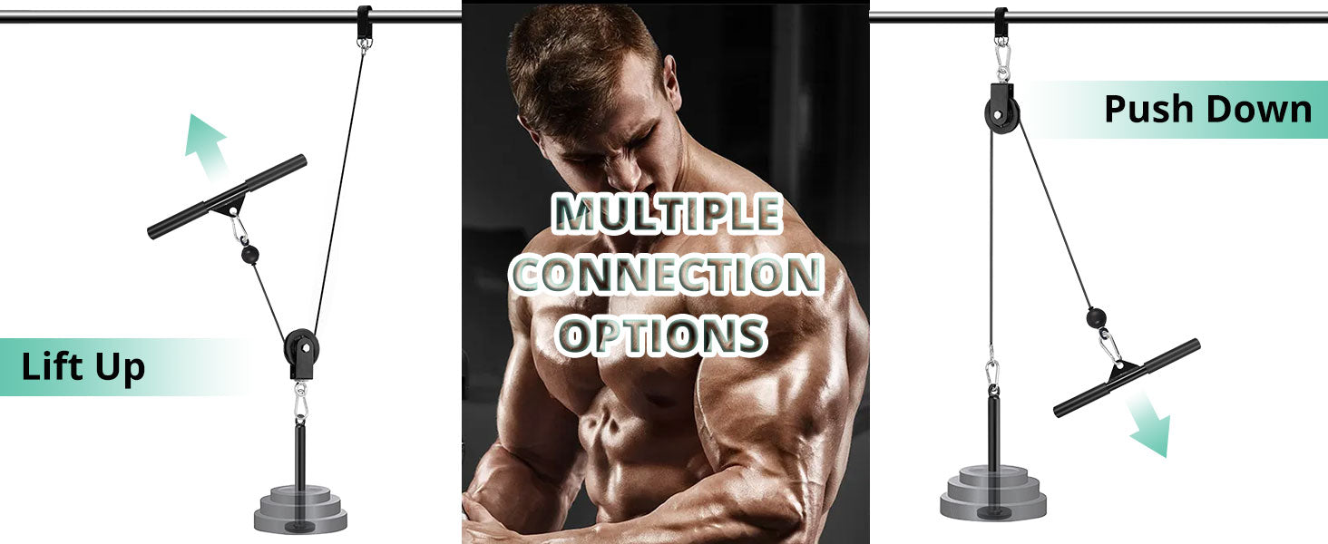 VINTEAM Fitness Pulley System, Pulley Cable Machine DIY Fitness Home Gym Equipment Workout Accessories with Tricep Rope, LAT Pull Down Bar, Gym Cable for Triceps Extensions, Biceps Curl, Forearm