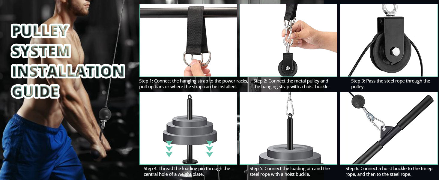 VINTEAM Fitness Pulley System, Pulley Cable Machine DIY Fitness Home Gym Equipment Workout Accessories with Tricep Rope, LAT Pull Down Bar, Gym Cable for Triceps Extensions, Biceps Curl, Forearm