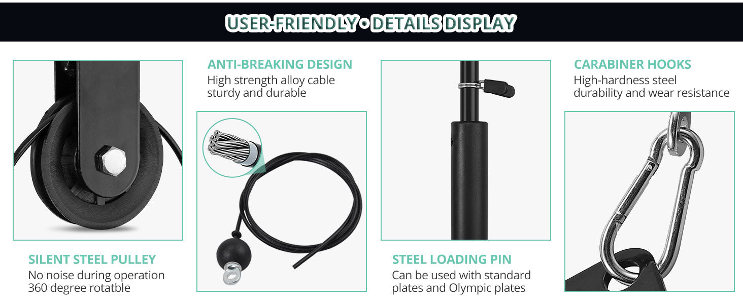 VINTEAM Fitness Pulley System, Pulley Cable Machine DIY Fitness Home Gym Equipment Workout Accessories with Tricep Rope, LAT Pull Down Bar, Gym Cable for Triceps Extensions, Biceps Curl, Forearm