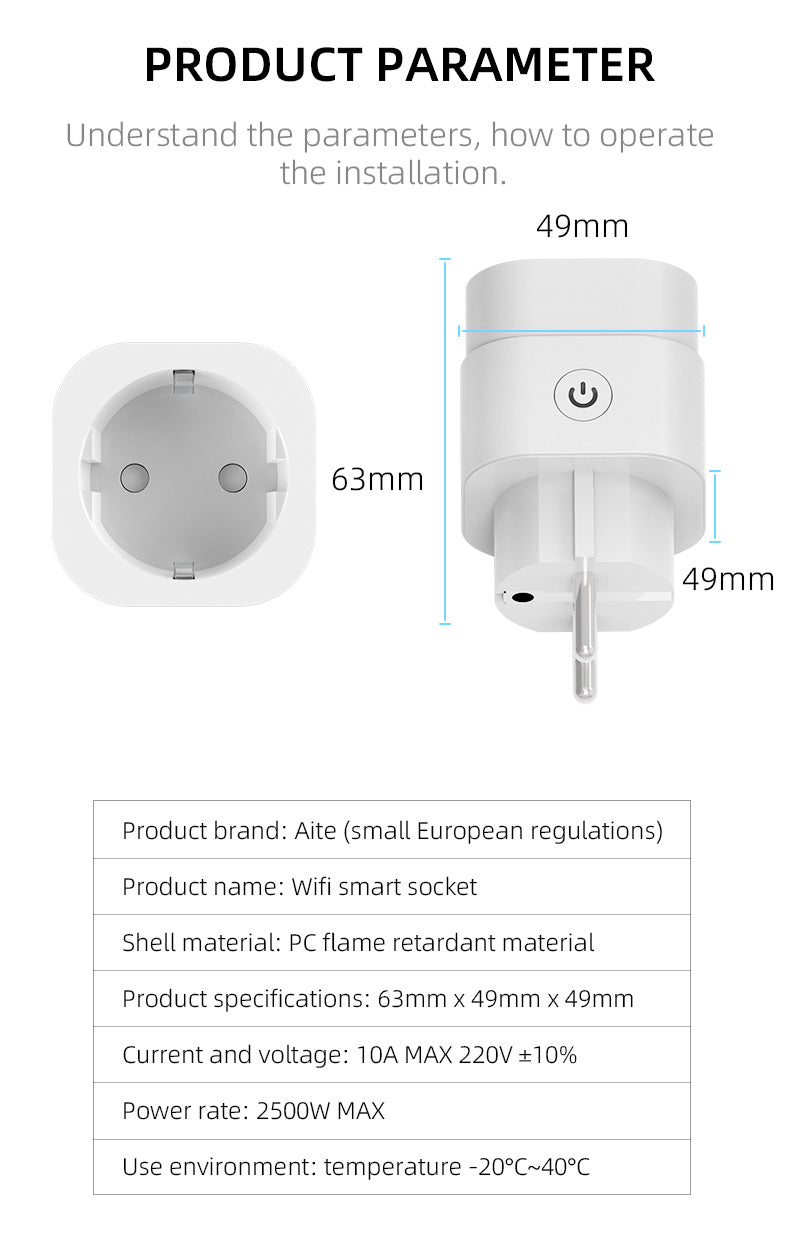 AT-SS-EU Smart Socket 220v product parameters