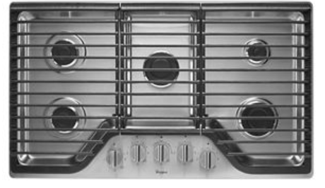 Whirlpool 36 inch 5 Burner Gas Cooktop with Fifth Burner  WCG51US6DS