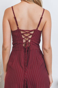 Burgundy Pinstripe Jumpsuit