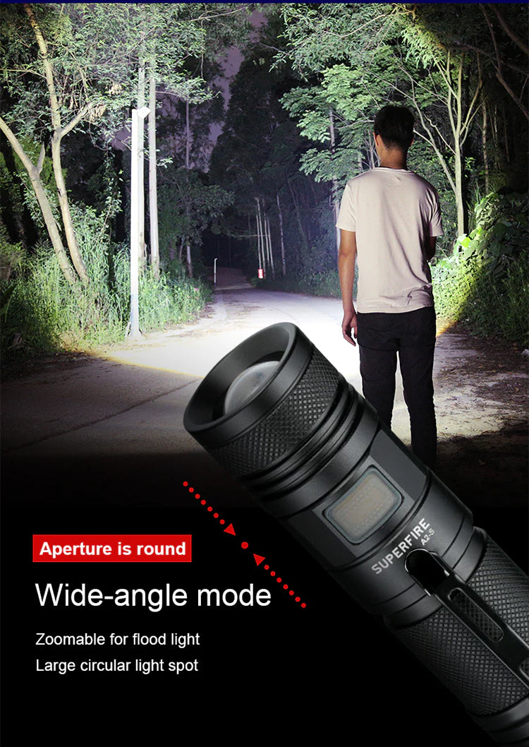 Aperture is round Wide-angle mode Zoomable for flood light Large circular light spot