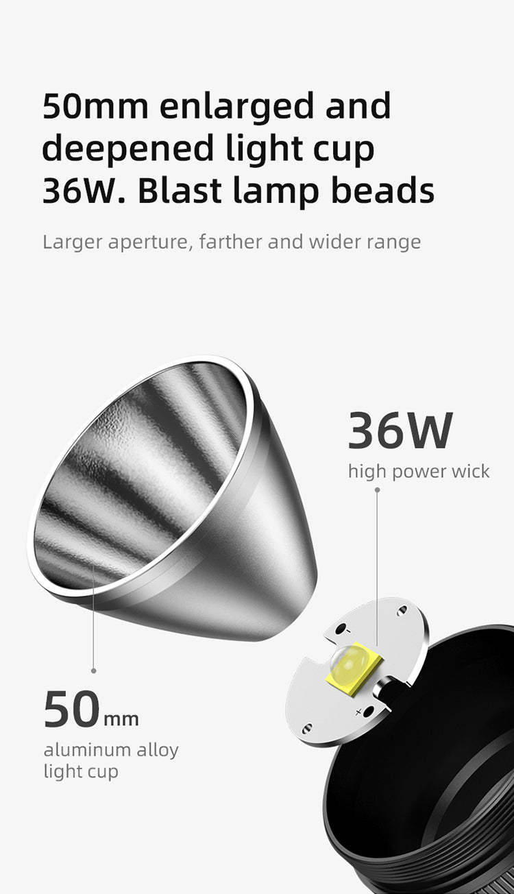 Tasse lumineuse agrandie et approfondie de 50 mm Perles de lampe 36W.Blast Ouverture plus grande, portée plus large et plus large