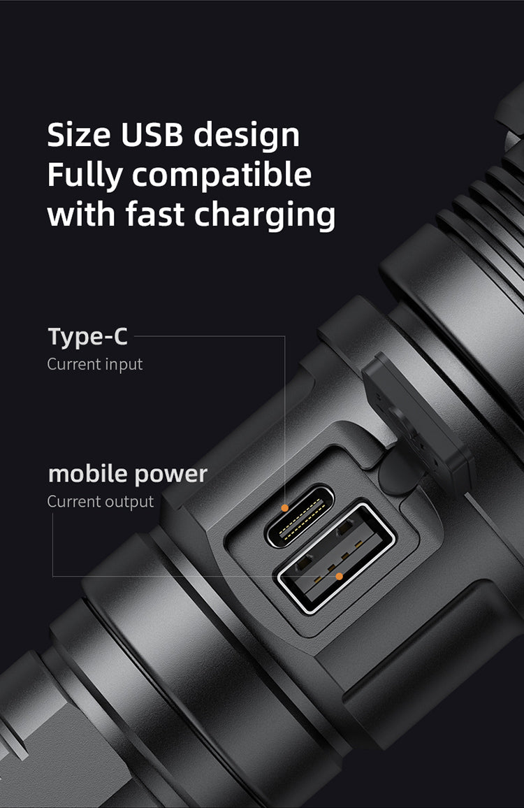 Size USB design Fully compatible with fast charging Type-C Current input mobile power Current output