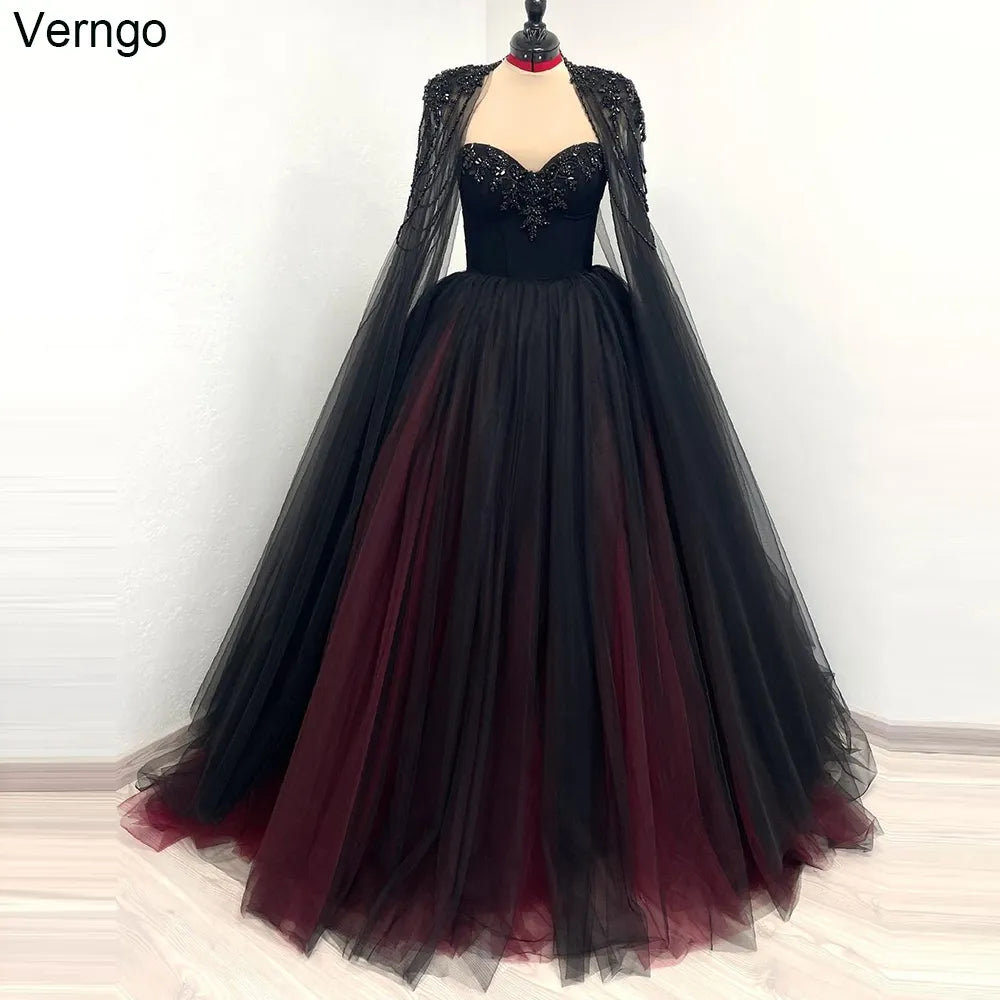 Verngo Fantasy Gothic Black Wedding Dress Sweetheart Beadings Bride