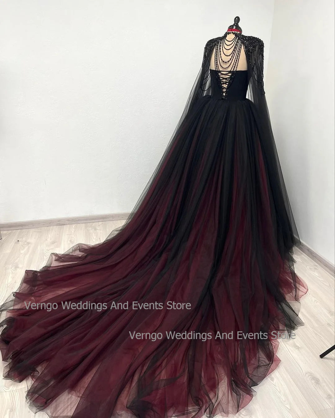 Verngo Fantasy Gothic Black Wedding Dress Sweetheart Beadings Bride