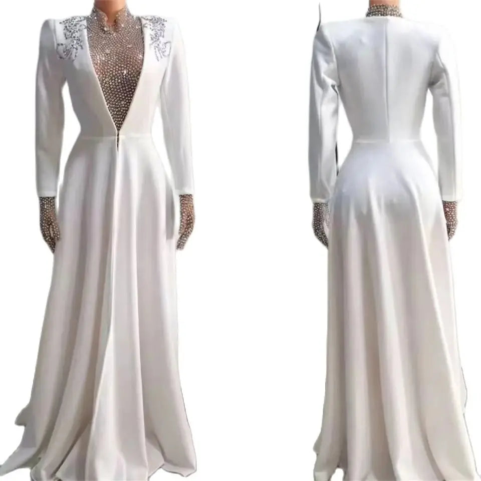 Sparkly White Women Rhinestone DressBirthday Wedding Drag Queen