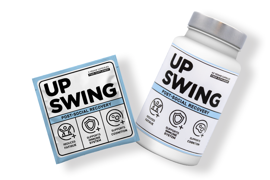 Upswing Bottle and sachet, vegan friendly Hangiexty remedy
