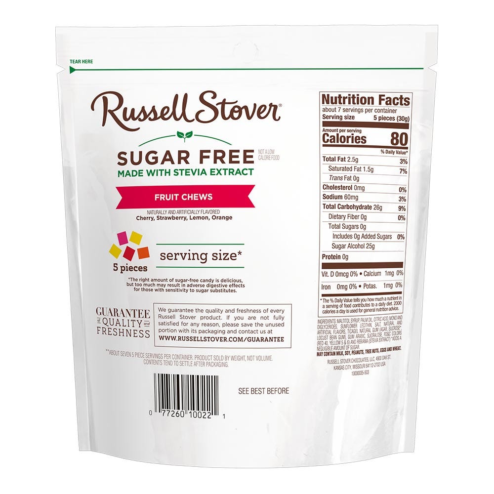 Russell Stover Sugar Free Fruit Chews 7.5 oz. bag