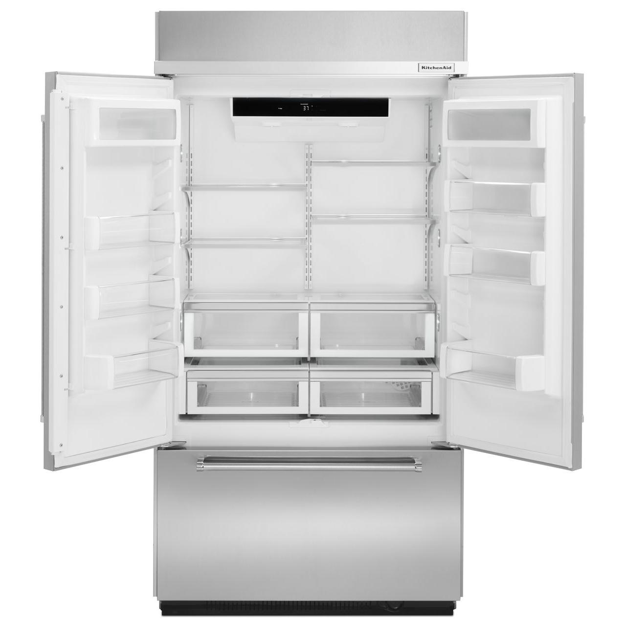 KitchenAid 43-inch, 24.2 cu.ft. Built-in French 3-Door Refrigerator with Platinum Interior Design KBFN502ESS