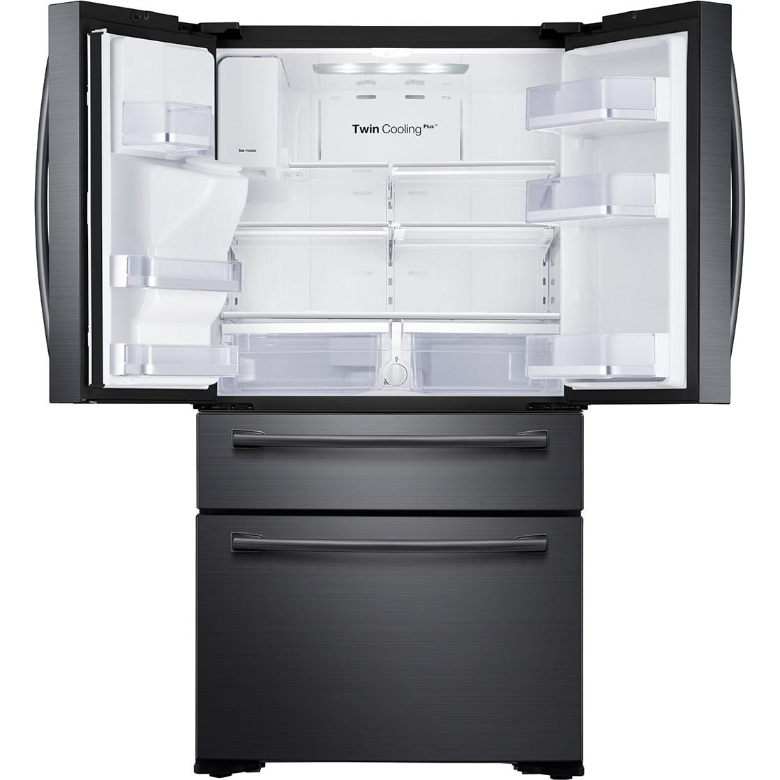Samsung 36-inch, 30 cu. ft. Freestanding French 4-Door Refrigerator with Ice and Water Dispensing System RF30KMEDBSG/AA