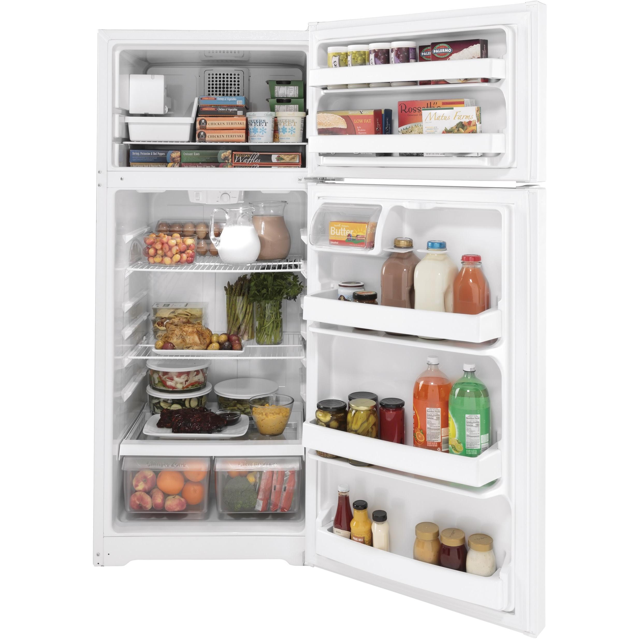 GE 17.5 cu. ft. Top Freezer Refrigerator with Factory-Installed Icemaker GIE18DTNRWW