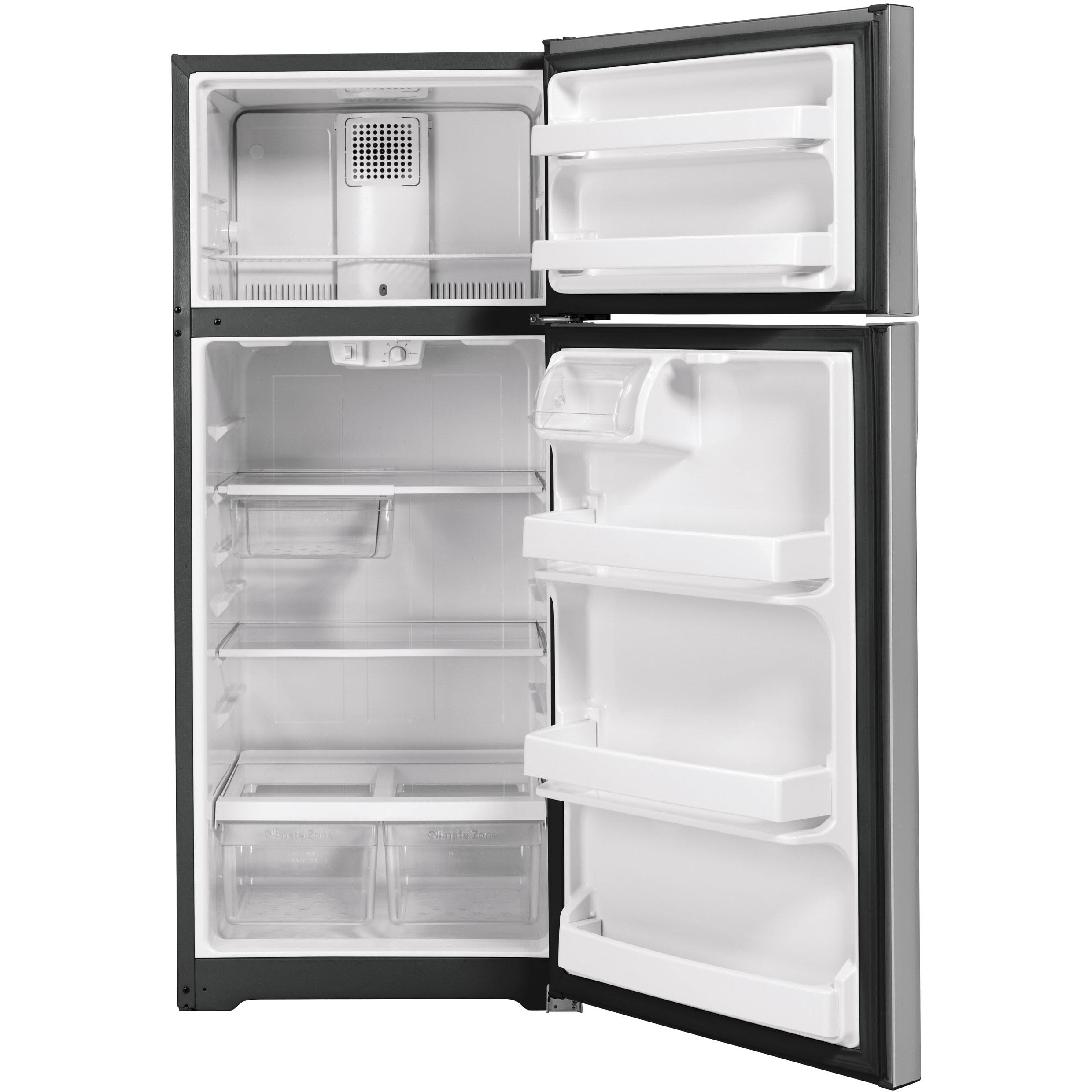 GE 28-inch, 17.5 cu.ft. Freestanding Top Freezer Refrigerator with LED Lighting GTS18GSNRSS