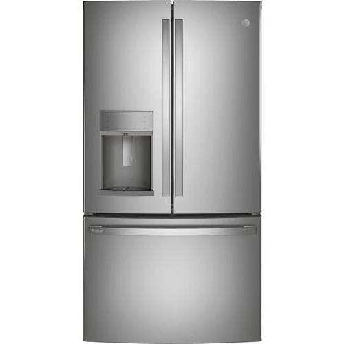 GE Profile 36-inch, 27.7 cu.ft. Freestanding French 3-Door Refrigerator with External Water and Ice Dispensing System PFE28KYNFS