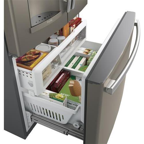 GE Profile 36-inch, 27.7 cu.ft. Freestanding French 3-Door Refrigerator with External Water and Ice Dispensing System PFE28KYNFS