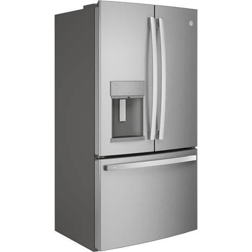 GE Profile 36-inch, 27.7 cu.ft. Freestanding French 3-Door Refrigerator with External Water and Ice Dispensing System PFE28KYNFS