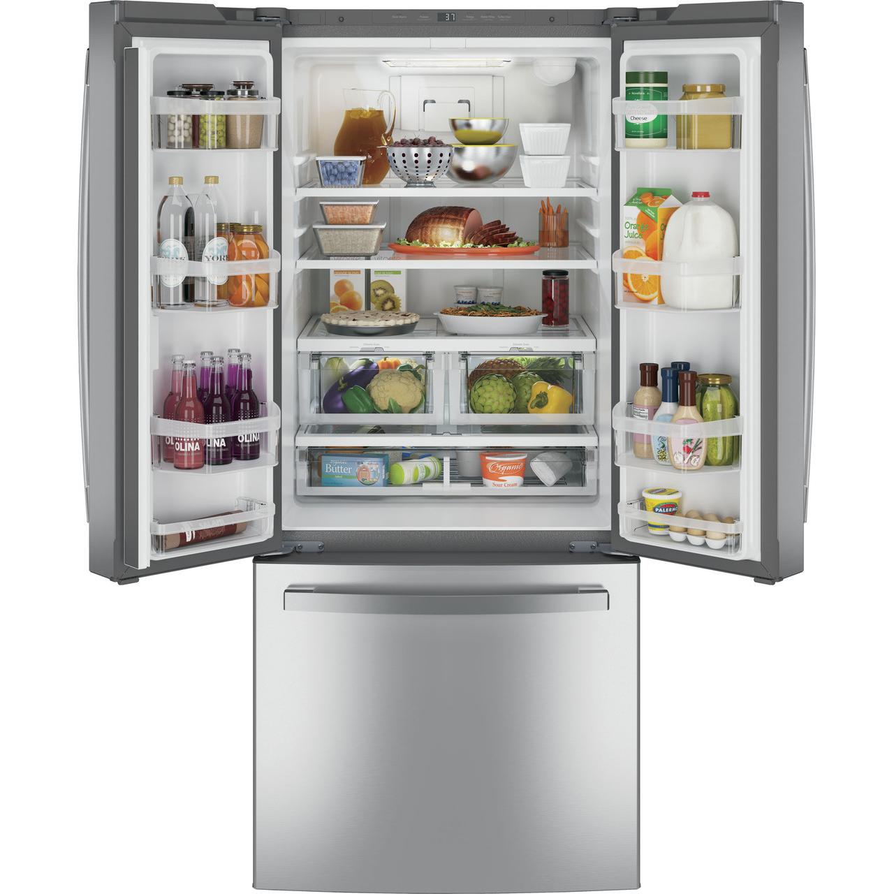 GE 30-inch, 20.8 cu.ft. Freestanding French 3-Door Refrigerator with Interior Ice Maker GNE21FYKFS