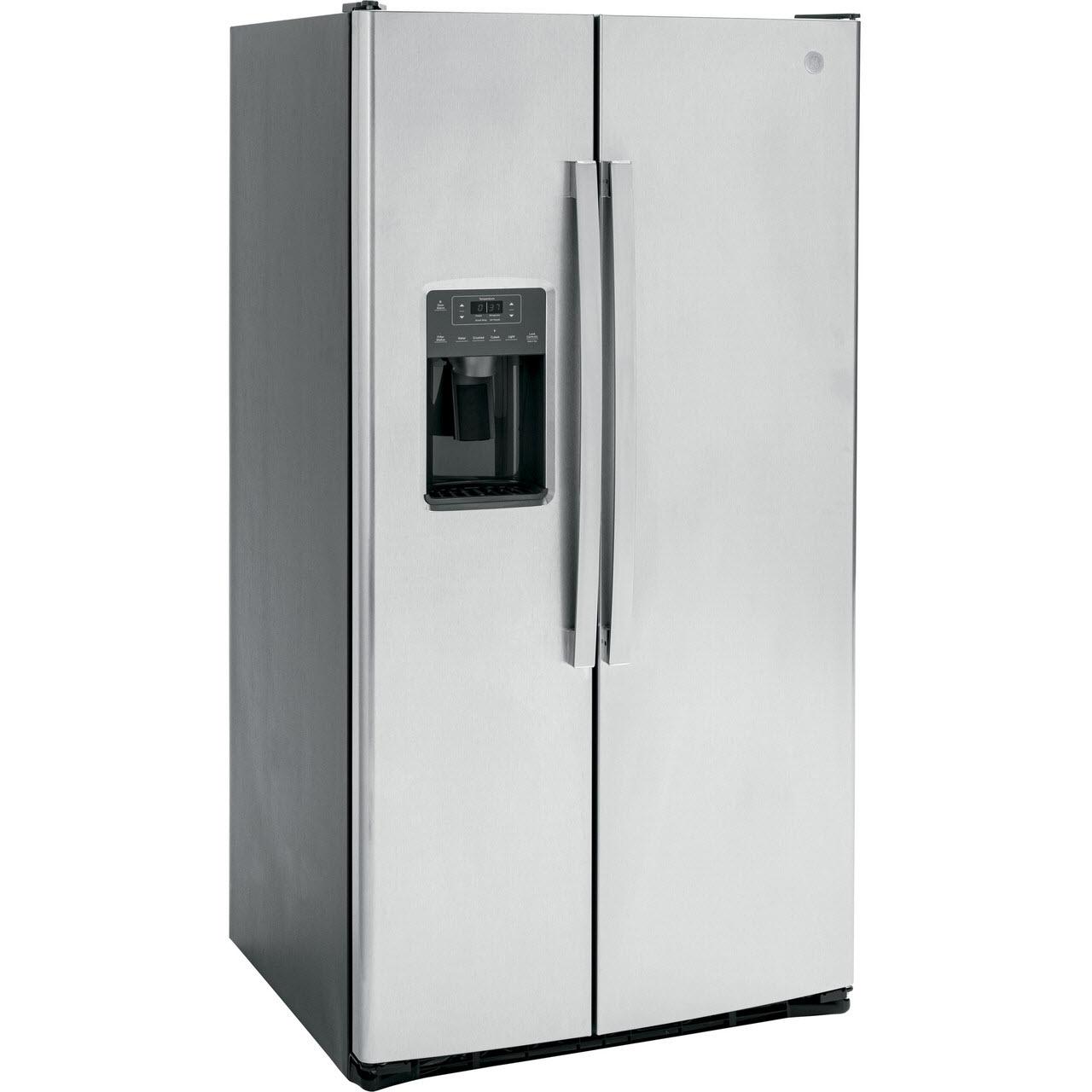 GE 36-inch 25.3 cu.ft. Freestanding Side-by-Side Refrigerator with LED Lighting GSE25GYPFS