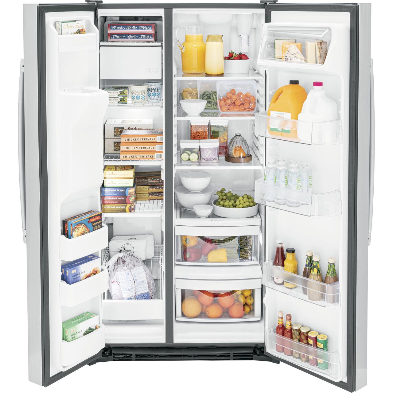 GE 36-inch 25.3 cu.ft. Freestanding Side-by-Side Refrigerator with LED Lighting GSE25GYPFS