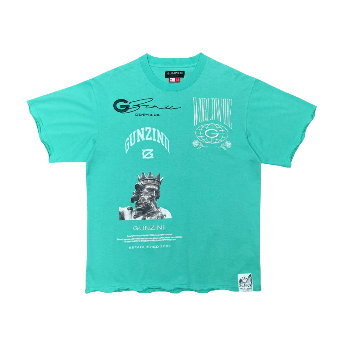 Gunzinii Mens World Wide Garment Dyed Crew Neck T-Shirt Aqua Mint