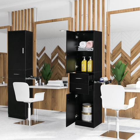 2.OmySalon Wall Mount Barber Station with Support Leg & Mirror Black/Red & Black