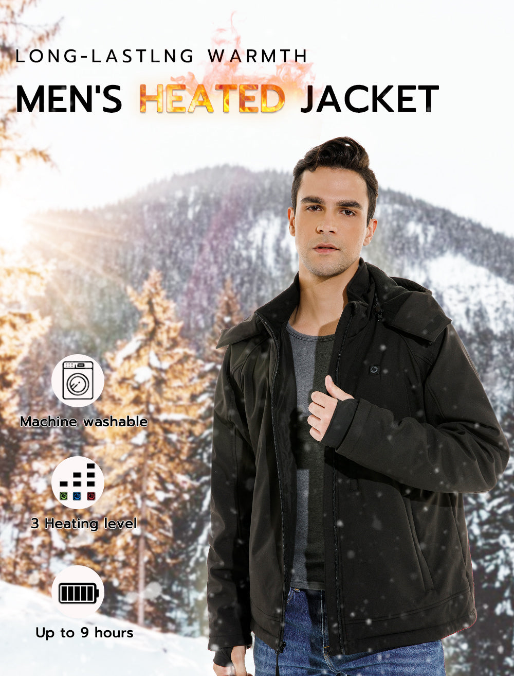 Sailwind Men's Soft Shell Heated Jacket with Detachable Hood and Battery Pack