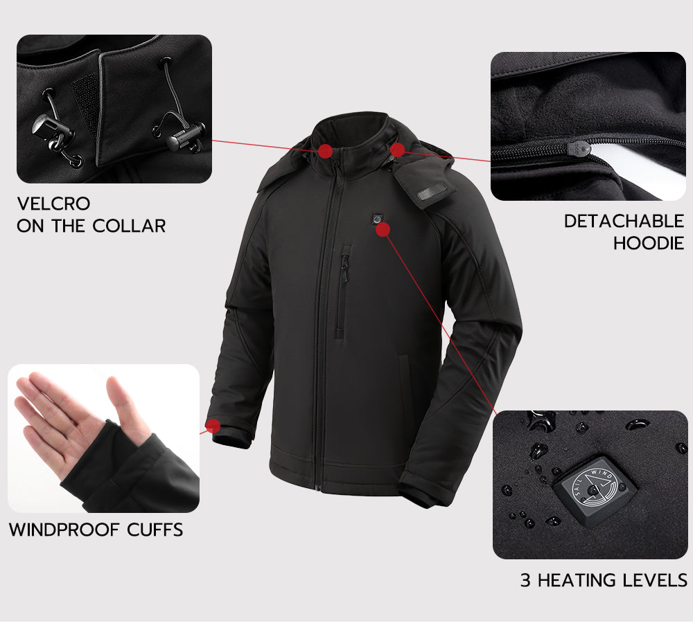 Sailwind Men's Soft Shell Heated Jacket with Detachable Hood and Battery Pack