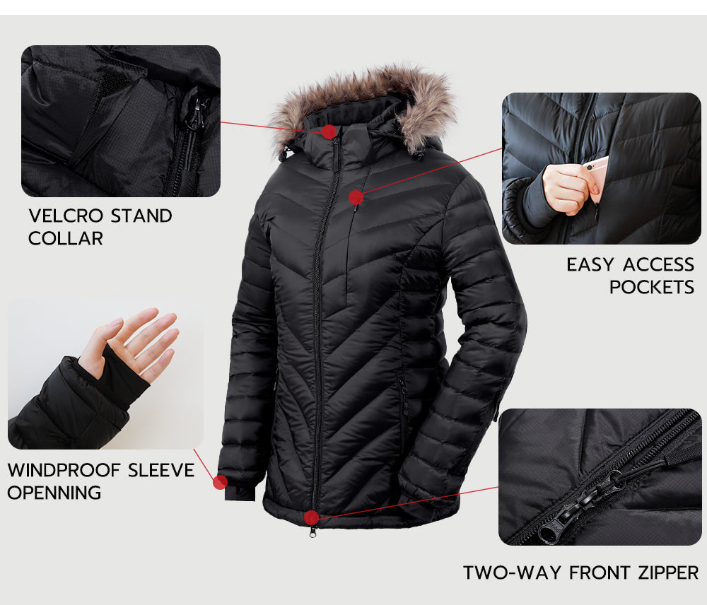 Sailwind Women's Heated 90% Down Jacket with Detachable Hood & Rechargeable Battery