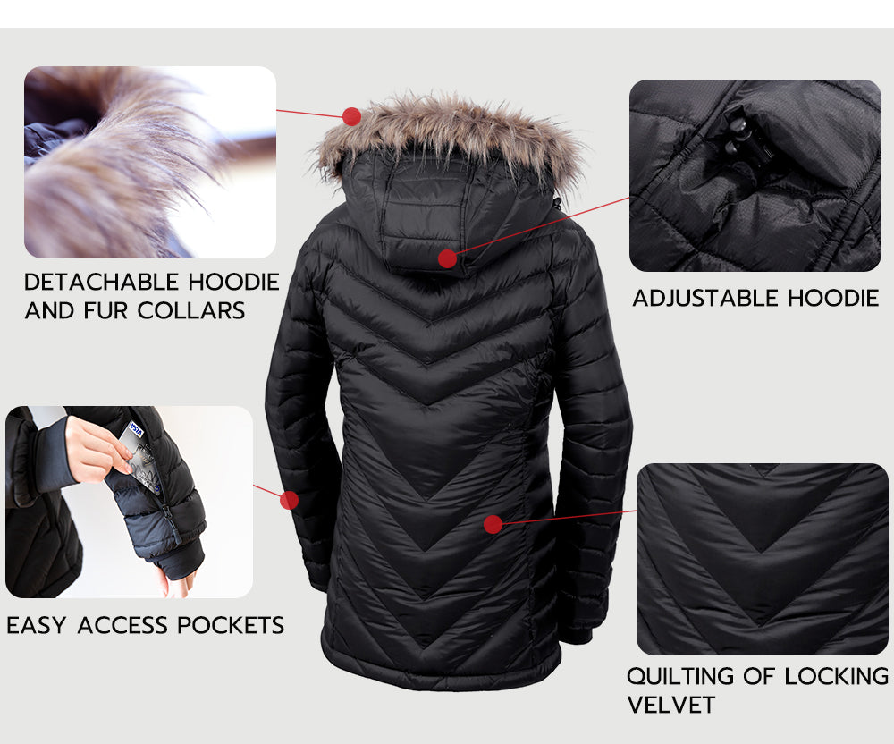 Sailwind Women's Heated 90% Down Jacket with Detachable Hood & Rechargeable Battery