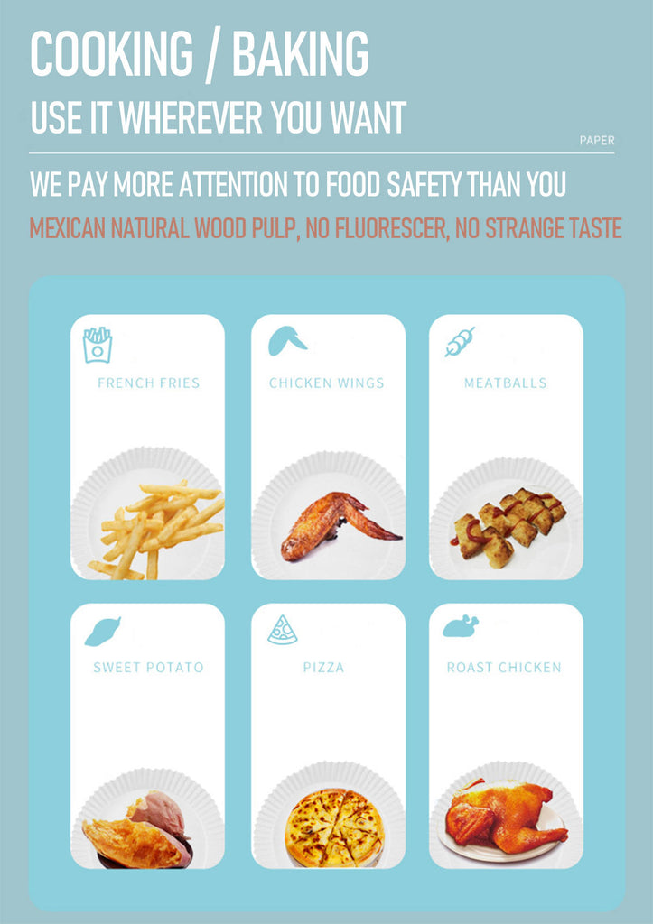 Doublures en papier jetables pour friteuse à air de 6,3 à 7,9 pouces, rondes