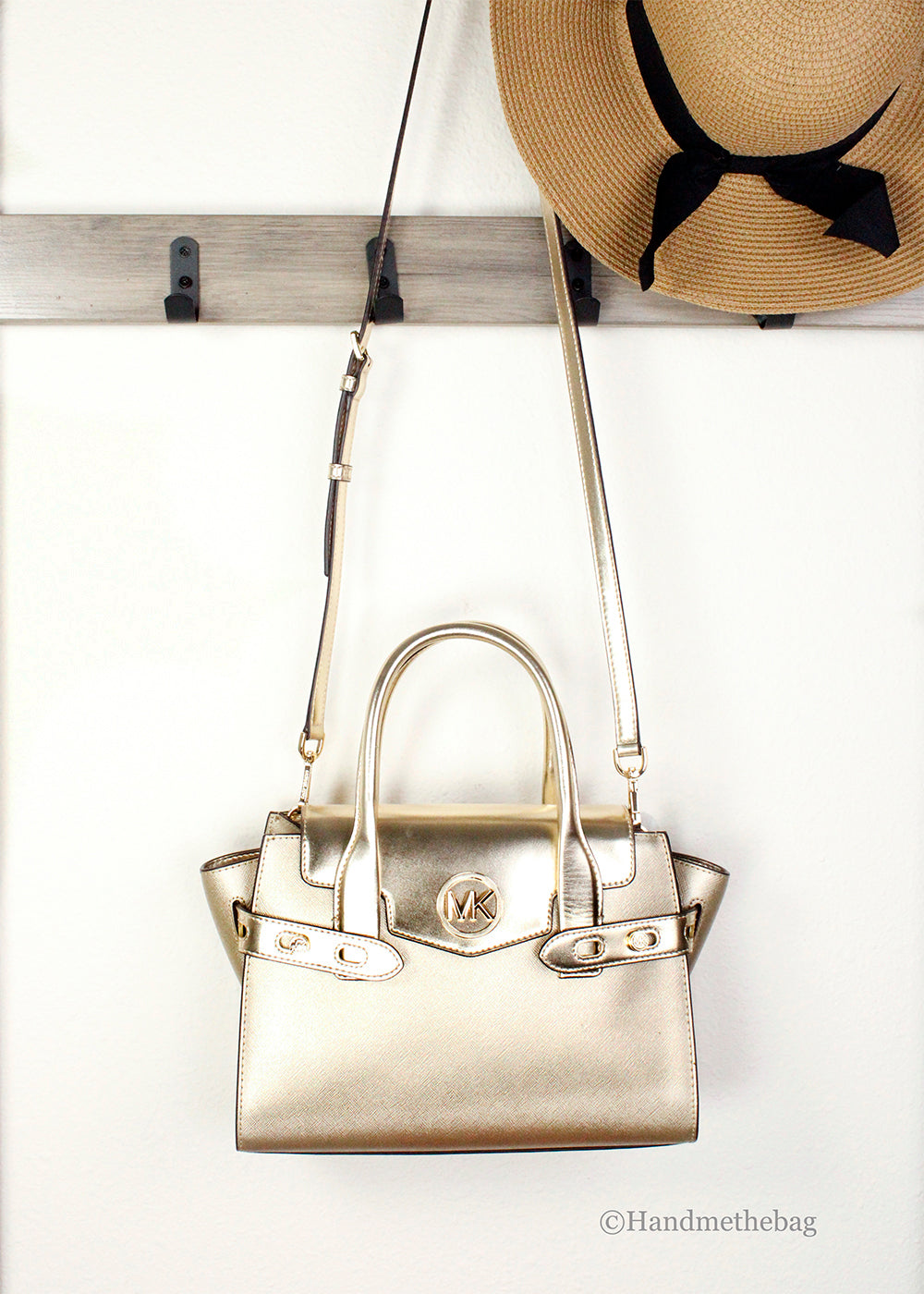 Michael Kors Carmen Medium Pale Gold Leather Satchel