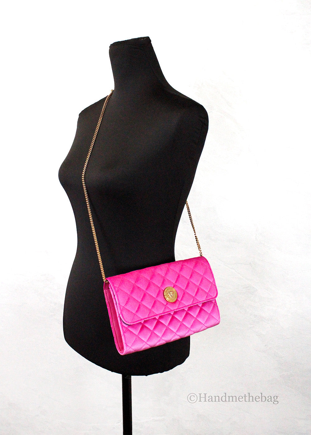 Versace Medusa Fuchsia Soft Quilted Fabric Evening Crossbody Clutch