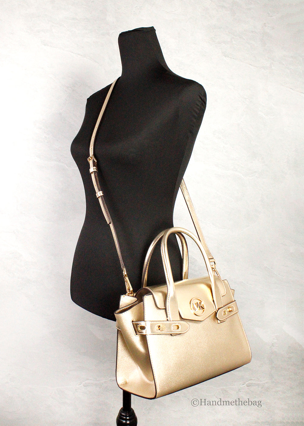 Michael Kors Carmen Medium Pale Gold Leather Satchel