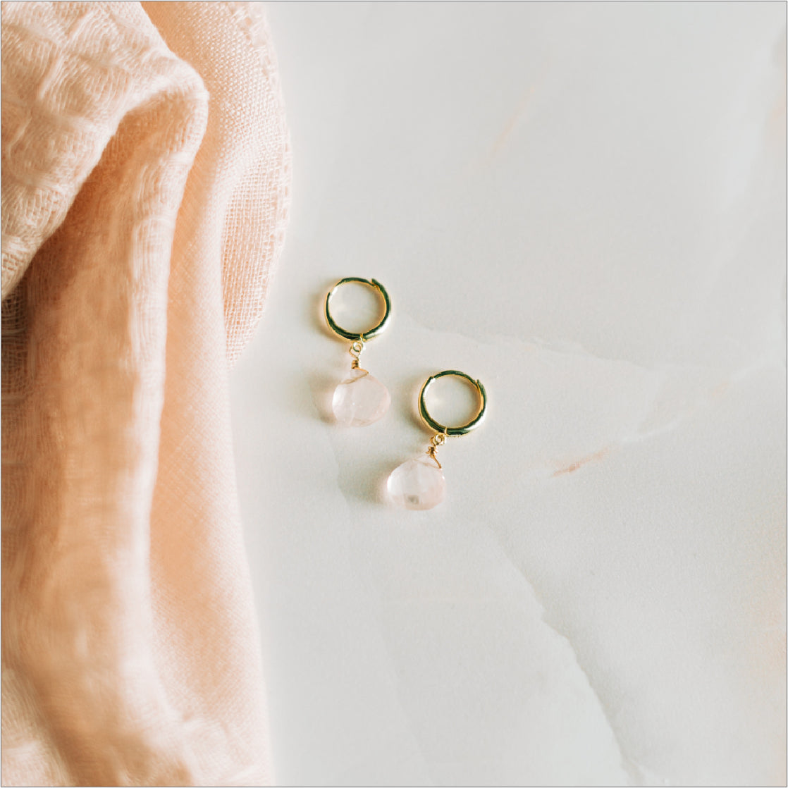 Rose Quartz Hoop Earrings - October Birthstone Jewelry